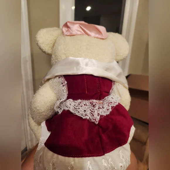 Vintage Jewish religious teddy bear Bat Mitzvah red velvet dress - Picture 4 of 11